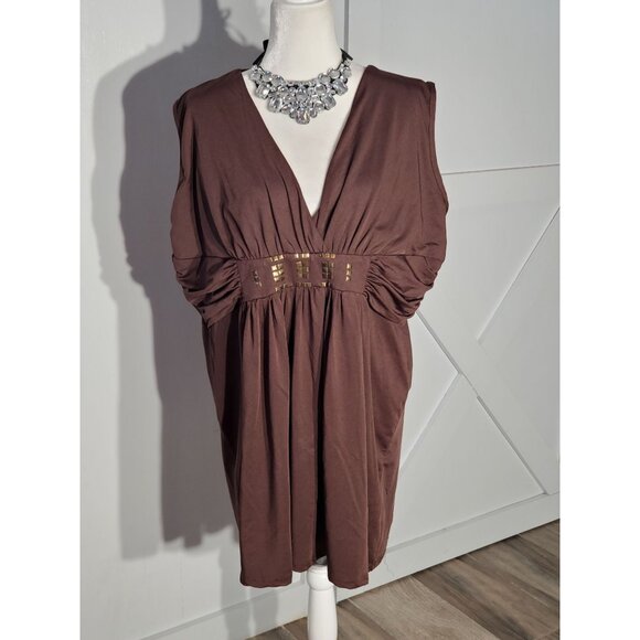 GOLD FLAVA BLOUSE COLOR BROWN SLEEVELESS POLY/SPANDEX STRETCH SIZE 22(2X) - Picture 1 of 6